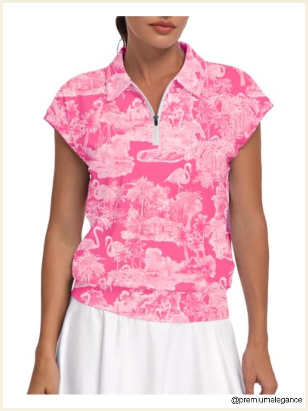 Cap Sleeve Moisture Wicking Golf Polo Shirt UPF 50+ Half Zip Athletic Top